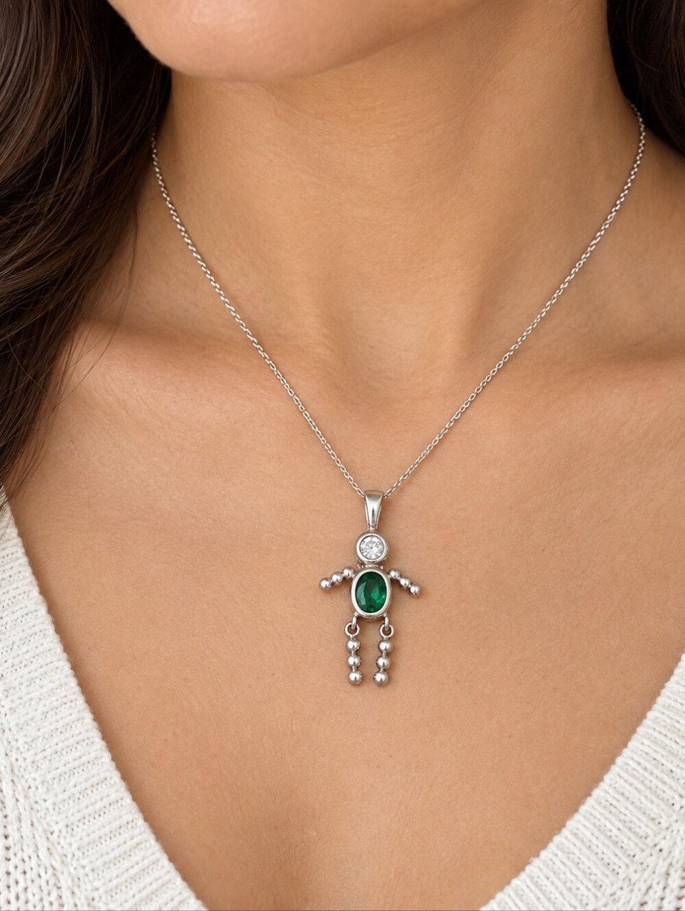 925 Sterling Silver May Emerald Birthstone Boy/Child Pendant Charm